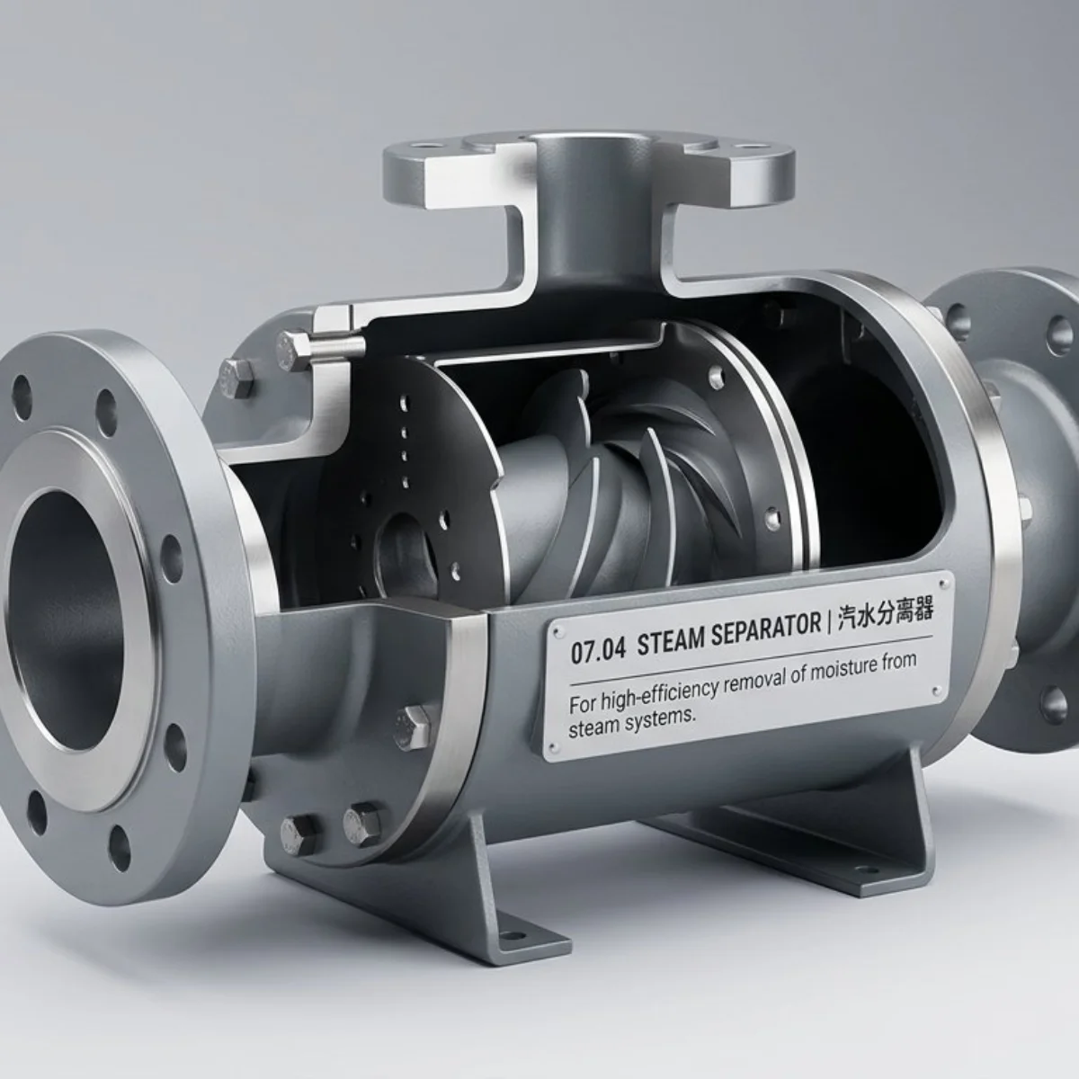 Industrial steam moisture separator and cyclone water separator for steam pipelines